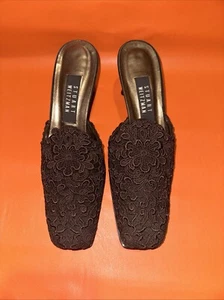 Stuart Weitzman Vintage Brown Lace Slides Mules Heels Size 8 B Spain Made - Imagen 1 de 8