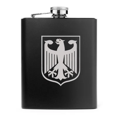 Frasco de cadera de licor de acero inoxidable de 7 oz escudo de armas de Alemania águila alemana Foto 1 de 4