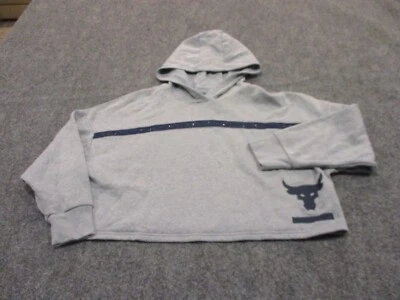 安德玛运动衫女式小号灰色短棉混纺连帽衫 — 第 1/4 张图片