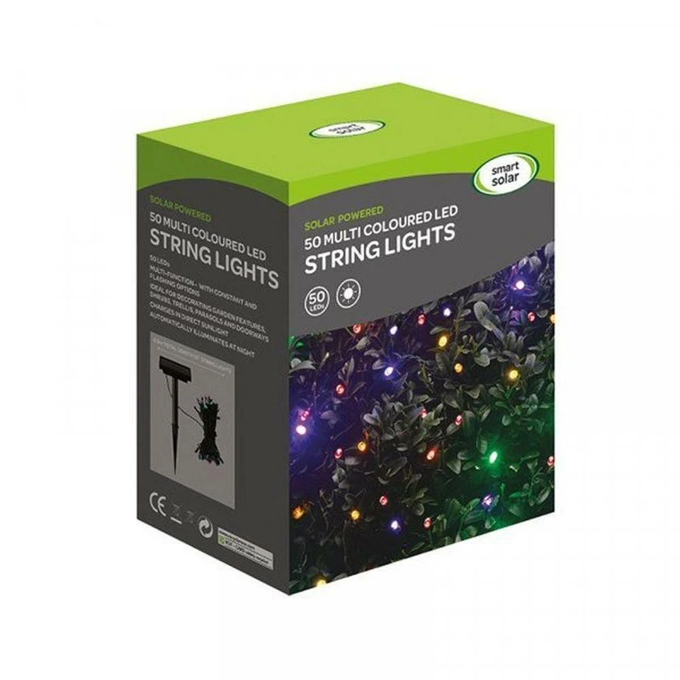 Smart Garden Outdoor Solar Powered String Fairy Lights 50 Multicoloured LEDs - Image 1 of 2