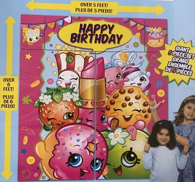 Shopkins Feliz Cumpleaños Telón de Fondo Escena Setter Interior Exterior Pared Decoración Kit Foto 1 de 4