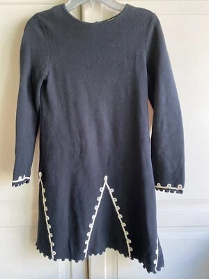 Hanna Andersson Girls 130 Size 8  Black Embroidered Long Sleeve Sweater Dress - Image 1 of 3