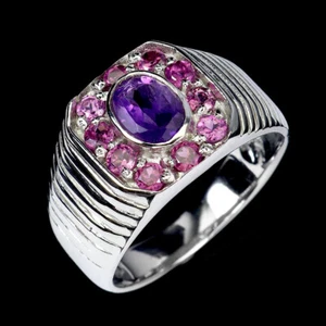 Anillo De Plata 925 Ovalado Con Amatista Rodolita Granate Joyería Talla 9 - Imagen 1 de 13