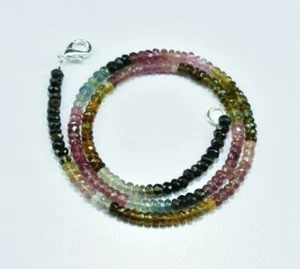 Collana Perline Multi Tormalina Rondelle Sfaccettate Pietra Preziosa Argento Sterling 925 - Foto 1 di 6