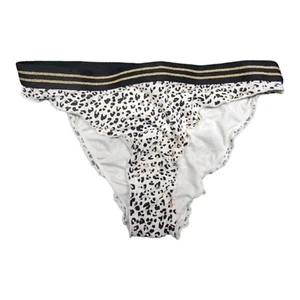 H & M White Leopard Print Glitter Gold Ruffle Hem Women's Bikini Size 10 NWT - Picture 1 of 7
