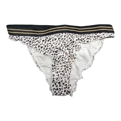 H & M White Leopard Print Glitter Gold Ruffle Hem Women's Bikini Size 8 NWT - Image 1 of 4