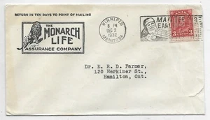 1932 Advertising Cover The Monarch Life Assurance Company Winnipeg Manitoba - Picture 1 of 2