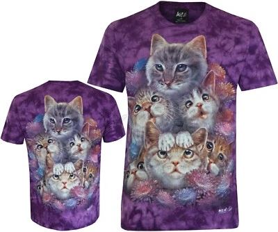 Camiseta Tie Dye gatinhos e flores fofas brincalhonas bebês gatos brilham no escuro por Wild - Imagem 1 de 3