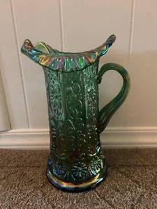 Large Fenton Green Carnival Glass Milady Tankard Water Pitcher - Picture 1 of 3