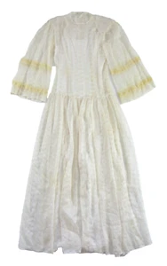 Vtg Handmade Ivory Lace Button Down Long Flare Sleeve Victorian Wedding Dress S - Picture 1 of 12