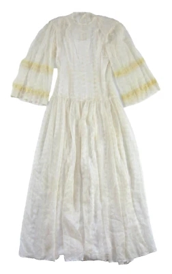 Vestido de novia victoriano vintage hecho a mano de encaje marfil con botones manga larga acampanada S Foto 1 de 4