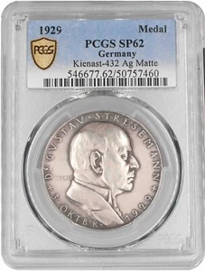 Weimar Republic silver medal 1929, PCGS SP62, "Gustav Stresemann" KARL GOETZ - Picture 1 of 4
