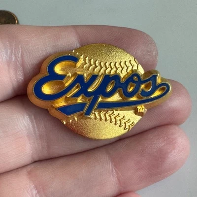Vintage Montreal Expos Gold Script Logo Baseball Enamel Lapel Pin MLB - Image 1 of 4