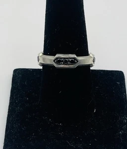 David Yurman Sterlingsilber & schwarzer Diamant facettierter Bahnhofsring Größe 9 - Bild 1 von 5