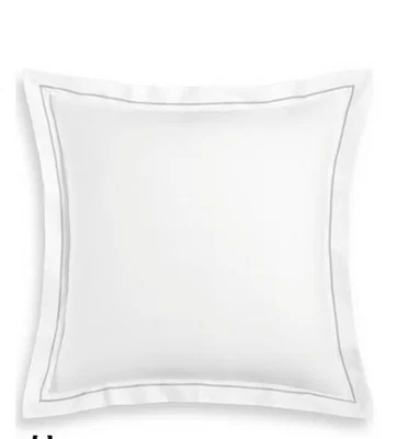 New  (1) Hotel Collection  Italian Percale Euro Pillow Sham White/ Silver Border - Image 1 of 3