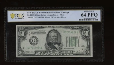 DBR 1934-A $50 FRN Chicago Mule Fr. 2103-Gm PCGS-B 64 PPQ Serial G07014074A - Image 1 of 2