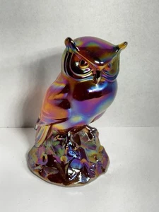 Fenton Owl Iridescent Carnival Solid Glass Figurine 5.5” - Picture 1 of 13