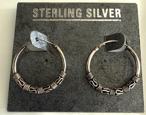 Pendientes de aro estilo Bali vintage de plata de ley 925 de 1" - Imagen 1 de 4