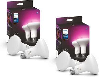 Smart BR30 LED Bulbs 85W 4 Pack Color Changing White E26 Hue App Alexa Google - Image 1 of 4