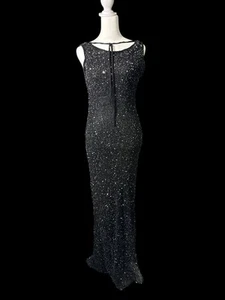Sténay Black Sequin Beaded Gown Size 8 Silk Formal Evening Dress Vintage Glam - Picture 1 of 8