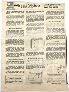 Berzerk Arcade Juego Ganar en Video Michael Blanchet 1982 Artículo de Periódico De Colección - Imagen 1 de 2