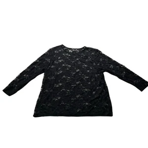 Y2K 2000s Black Floral Mesh Lace Long Sleeve Top Plus Sz 3X Witchy Whimsygoth - Picture 1 of 8