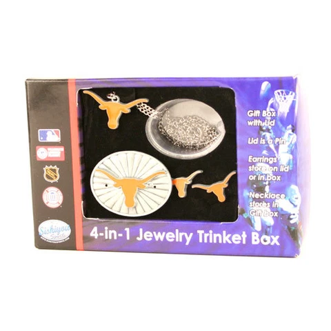 New Gift Trinket Box w/ Necklace and Earrings Texas Longhorns College Cover