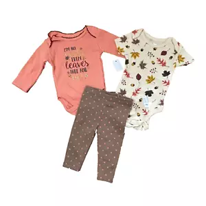 NEW Baby Thanksgiving 3 Piece Outfit Bodysuit Pant Set Leaves Fall Harvest 3-6 M - Picture 1 of 10