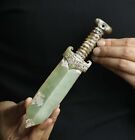 Old China natural hetian  jade hand-carved statue of dragon sword