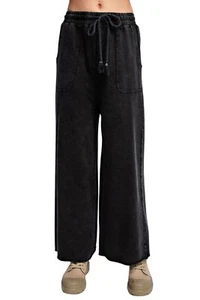 Easel Womens Mineral Washed Terry Knit Wide Sweatpants - Picture 1 of 6