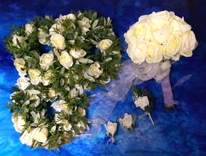 Wedding Bouquet Rose, Button Holes & 3x Centre Piece Table Garlands, Handmade - Picture 1 of 23