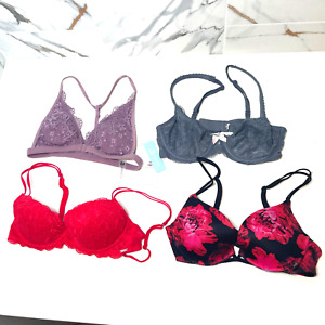 (4) Bras Lot Victoria's Secret A B Cup Women Small S PINK Red Lace Underwire Pad