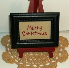 Primitive holiday stitchery "Merry Christmas"-#F2--3" x 4" --wooden stand