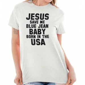 Jesus Saves Country Music Religious Southern Womens Graphic Crewneck T Shirt Tee - Picture 1 of 10