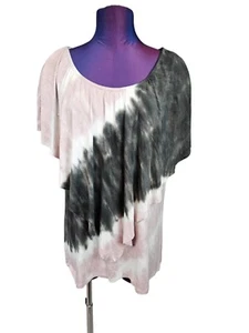 Juicy Couture Pink & Black Tie Dye Asymmetric Flutter Top Size XL Women's i86 - Picture 1 of 7