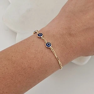 Evil Eye Bracelet, Protection Bracelet, Ajustable Evil Eye Bracelet, Paperclip - Picture 1 of 6