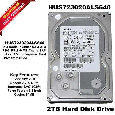 HGST Hitachi HUS723020ALS640 2TB 7.2K RPM 3.5" SAS HDD Hard Drive 0B26343 - Image 1 of 4