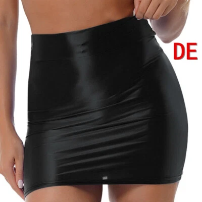 DE Damen Figurbetonter Rock Glossy Elastischer Bund Minirock Eng Party Clubwear - Bild 1 von 3