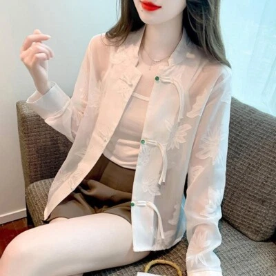 Chaqueta de Gasa China Dama Jacquard Tang Traje Cheongsam Camisa Traje de Verano Abrigo Foto 1 de 4