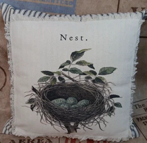 Pillow 17" Square Nest Eggs Stripe Ticking Farmhouse Vintage Cottage Core - Picture 1 of 4