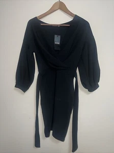 Misspap Black Shoulder Wrap Mini Dress Size 8 (265) - Picture 1 of 4