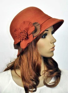 M77 Elegant 2-Tone Flowers Wide Brim Wool Tea Church Hat Cap Bucket 4-Colors - Picture 1 of 20