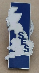 Mystery Enamel Pin Badge 'SES' & UK MAP, Corporate? Blue & Silver Toned - Picture 1 of 2