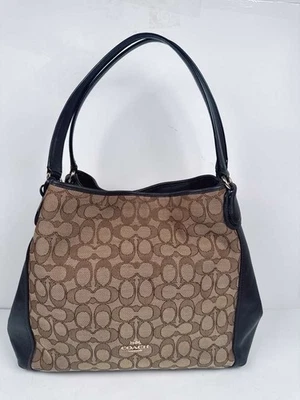 Bolso de hombro Coach Edie beige/marrón firma lona/cuero Foto 1 de 4