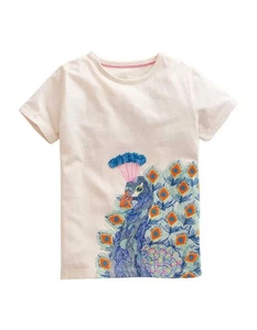 Mini Boden New Girl's T-shirt short sleeve White with Peacock Superstitched 6-7Y - Picture 1 of 5