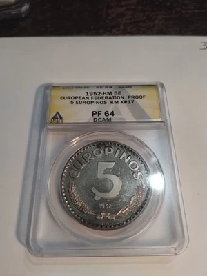 1952 HM Europa Silver 5 Europinos Uncirculated Proof 64 - Image 1 of 4