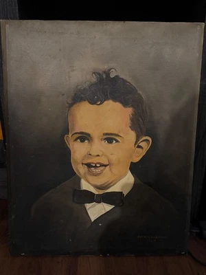 1960-е Улыбающийся Мальчик Портрет Оригинальная Картина Маслом Винтаж Середина Века - Изображение 1 из 4