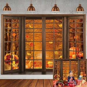 Autumn Window Backdrop Autumn Maple Leaf Forest Photography Background Fall Pump - Picture 1 of 4