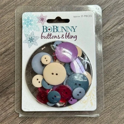 NEW Y2K Bo Bunny Buttons & Bling Embellishments Snowy Winter 35 Pcs Crafting Set - Image 1 of 4
