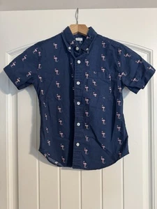 J. Crew Crewcuts Boys Short Sleeve Button Up Size Small Navy Flamingos - Picture 1 of 4